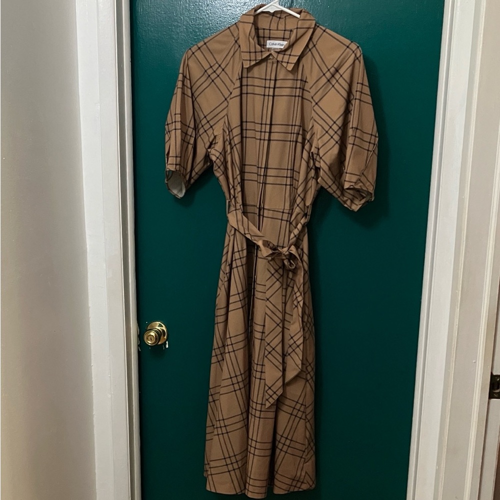 Calvin Klein Brown Plaid Long Sleeve Dress